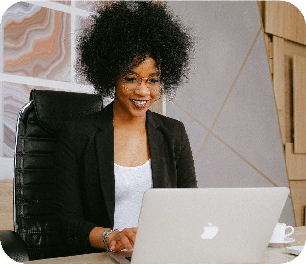 Women looking to laptop screen